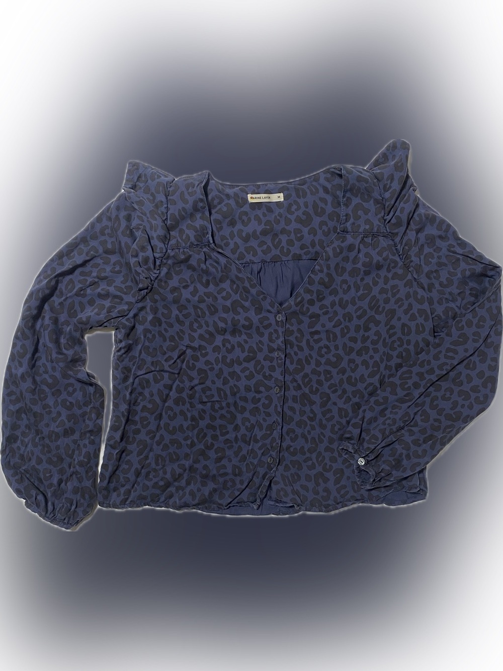 Marine Layer Navy Leopard-Print Button Front Blouse